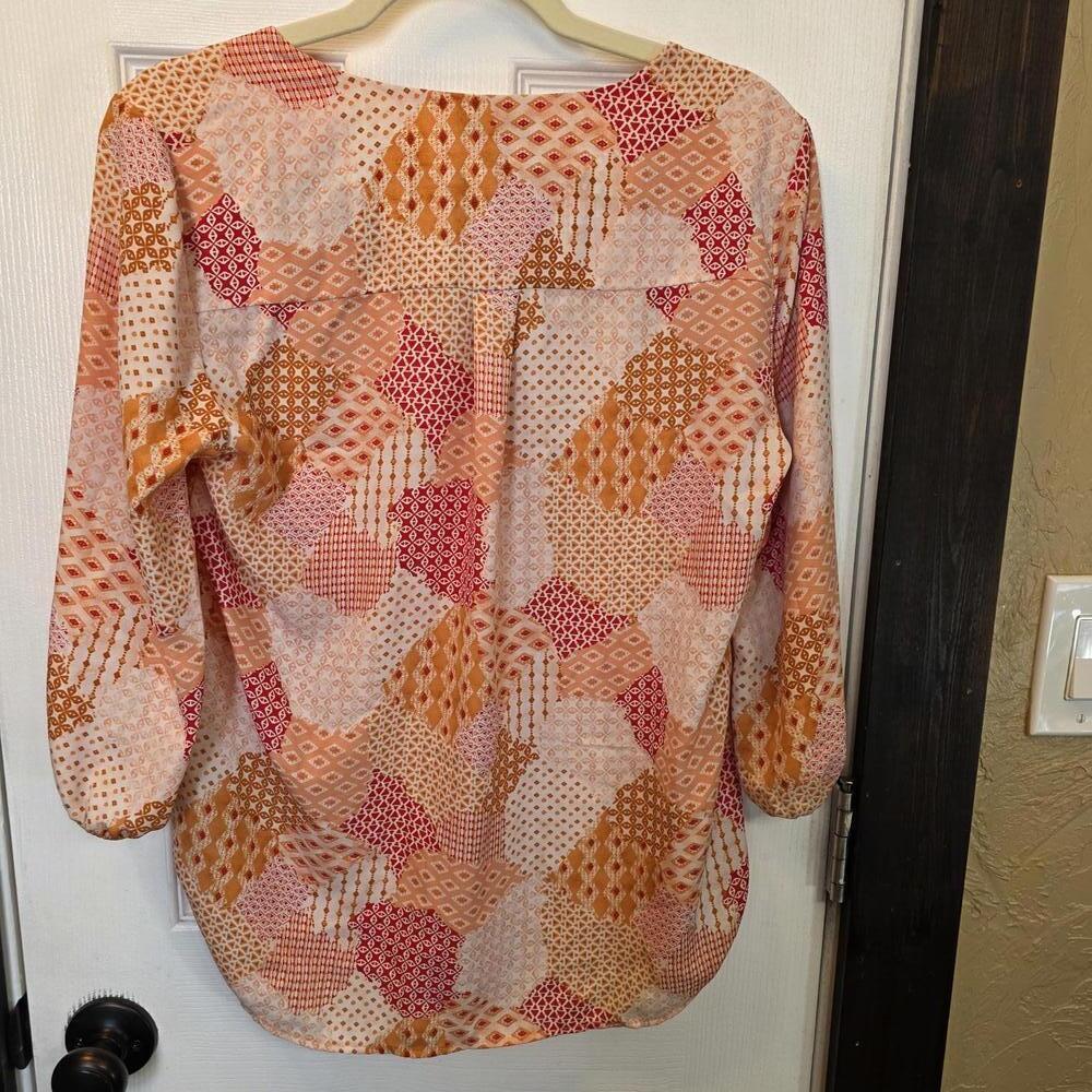 Pleione Women's Patchwork Pattern Blouse- Medium - Picture 4 of 7